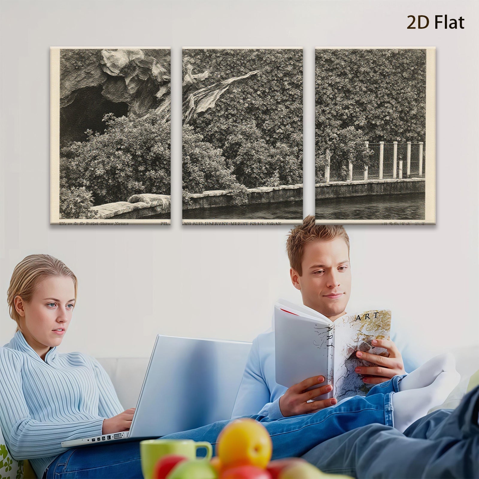 2D flat 1pc romantic river landscape serene garden wall art home office decor farmhouse style canvas prints gallery wrapped modern aesthetic