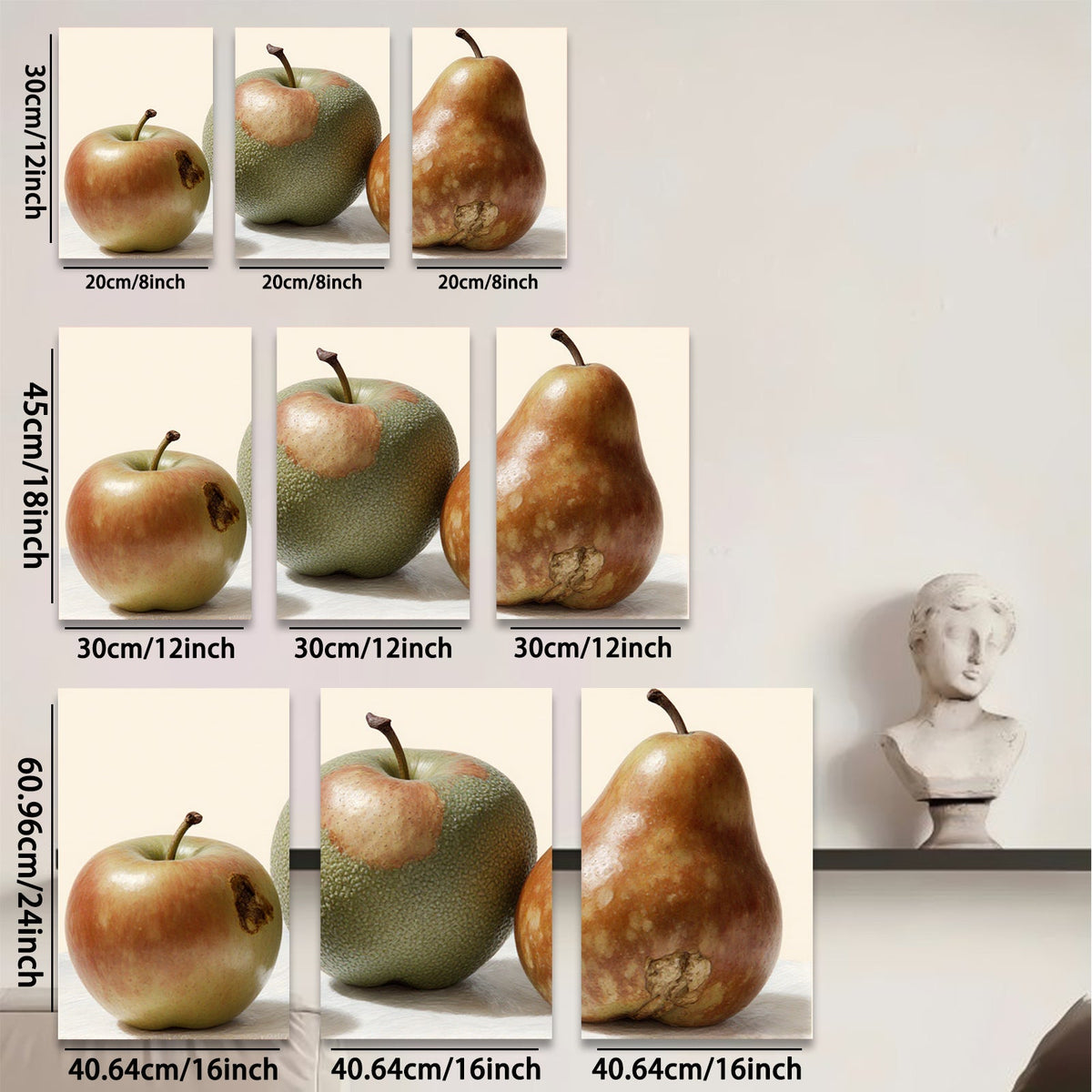 2D flat 1pc rustic still life featuring apples pears farmhouse kitchen dining room wall decor modern minimalist art