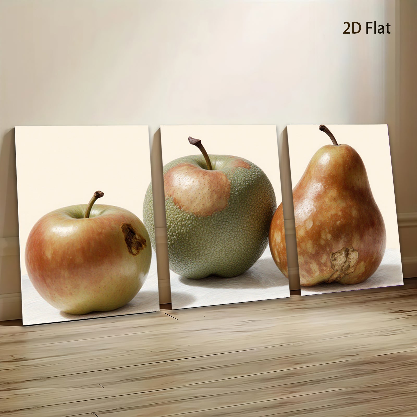 2D flat 1pc rustic still life featuring apples pears farmhouse kitchen dining room wall decor modern minimalist art