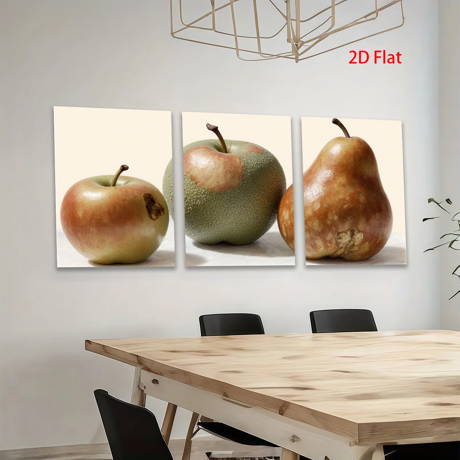 2D flat 1pc rustic still life featuring apples pears farmhouse kitchen dining room wall decor modern minimalist art