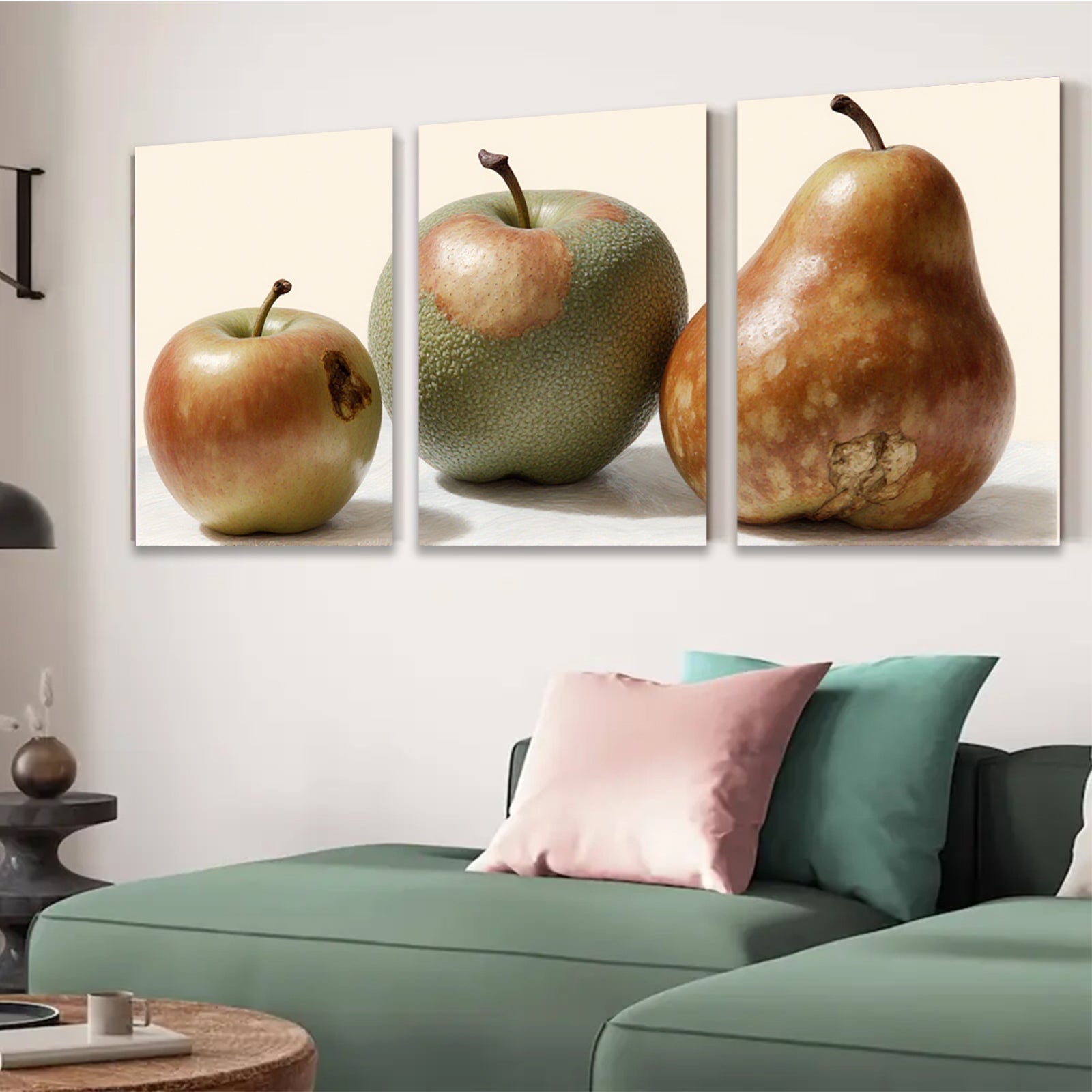 2D flat 1pc rustic still life featuring apples pears farmhouse kitchen dining room wall decor modern minimalist art