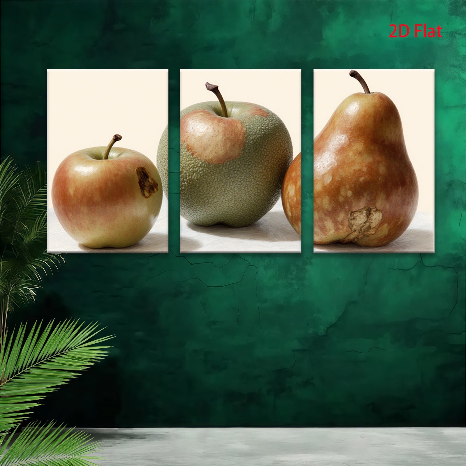 2D flat 1pc rustic still life featuring apples pears farmhouse kitchen dining room wall decor modern minimalist art