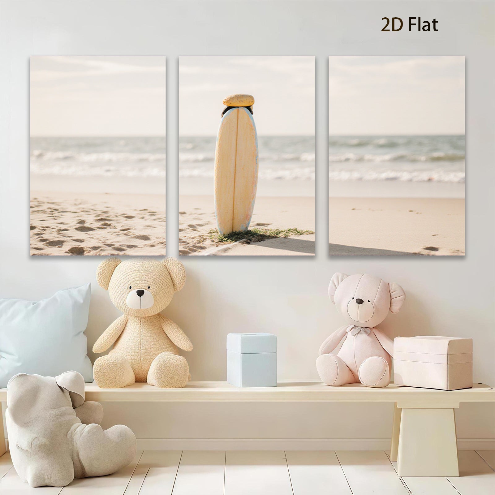 2D flat 1pc serene beach surfboard coastal wall art for living room bedroom gallery wrapped canvas print modern farmhouse decor botanical nature landscape