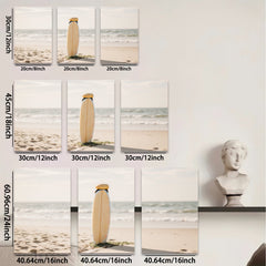 2D flat 1pc serene beach surfboard coastal wall art for living room bedroom gallery wrapped canvas print modern farmhouse decor botanical nature landscape