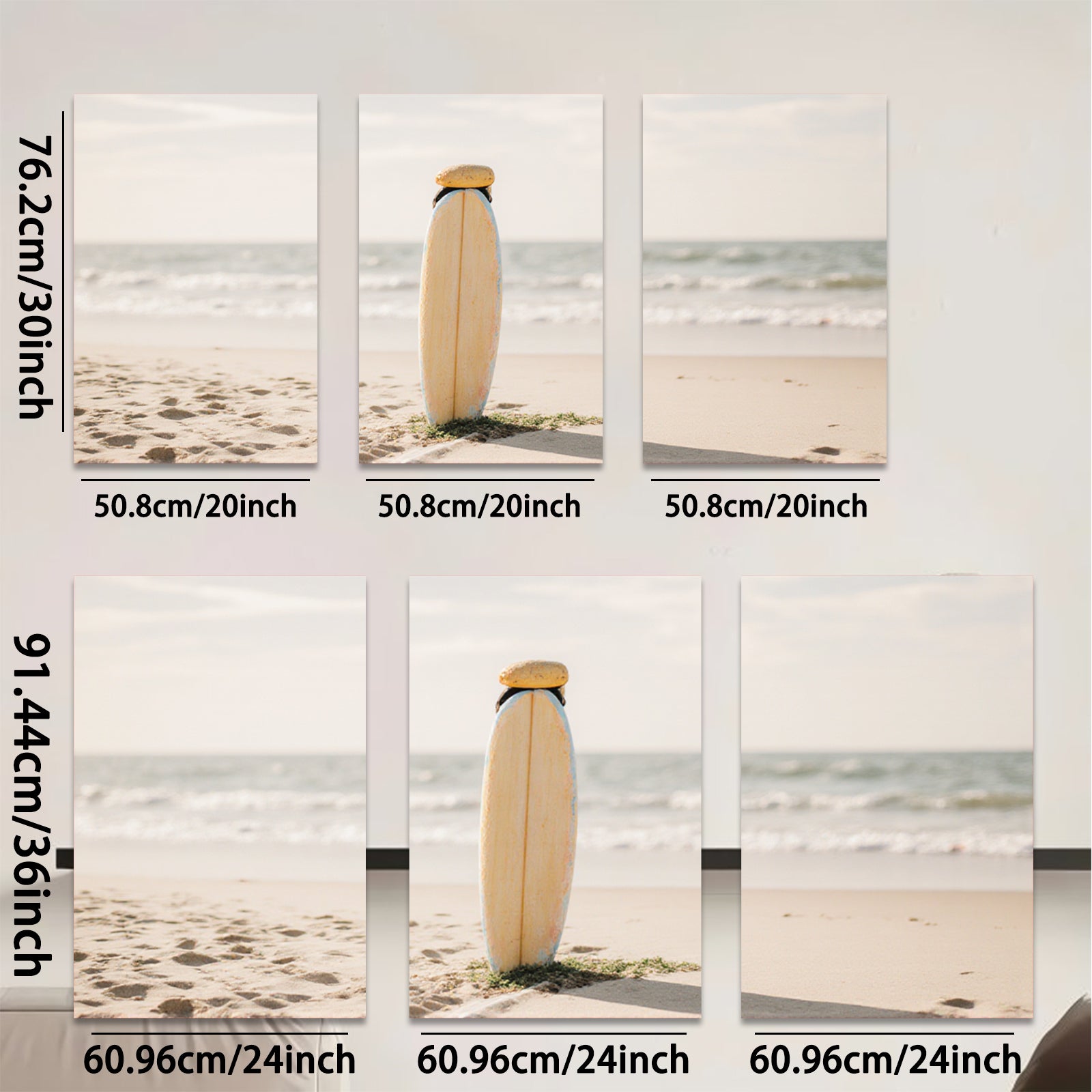 2D flat 1pc serene beach surfboard coastal wall art for living room bedroom gallery wrapped canvas print modern farmhouse decor botanical nature landscape