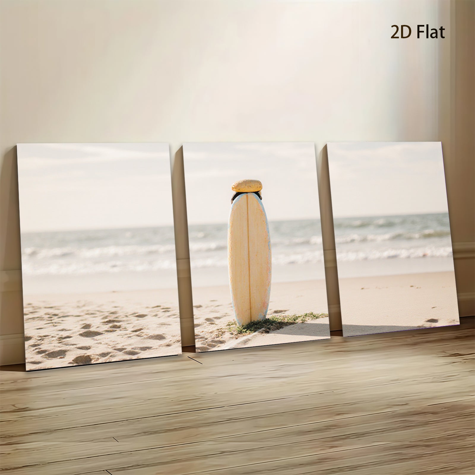 2D flat 1pc serene beach surfboard coastal wall art for living room bedroom gallery wrapped canvas print modern farmhouse decor botanical nature landscape