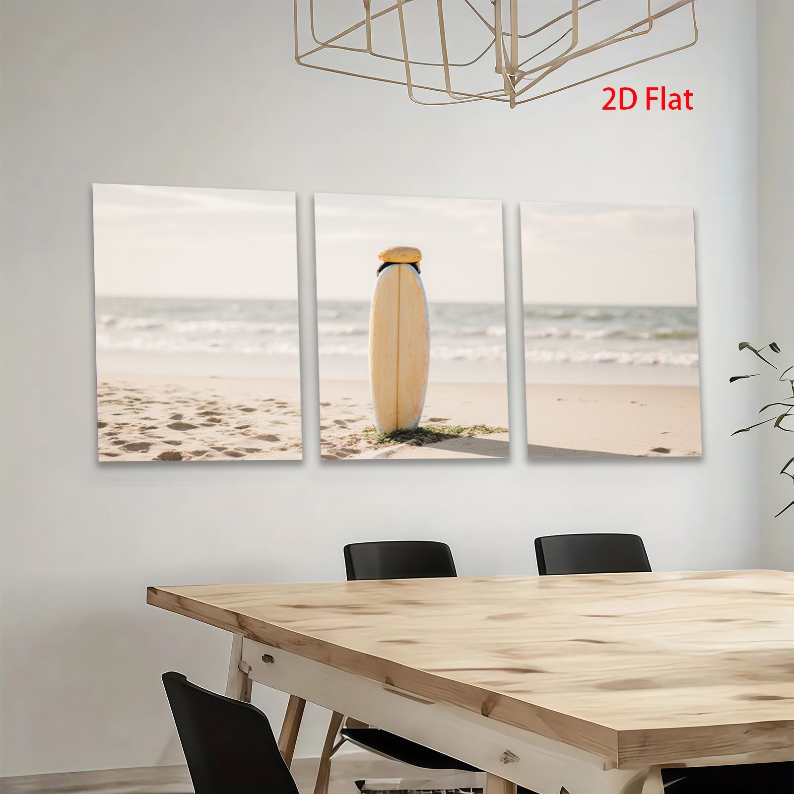 2D flat 1pc serene beach surfboard coastal wall art for living room bedroom gallery wrapped canvas print modern farmhouse decor botanical nature landscape