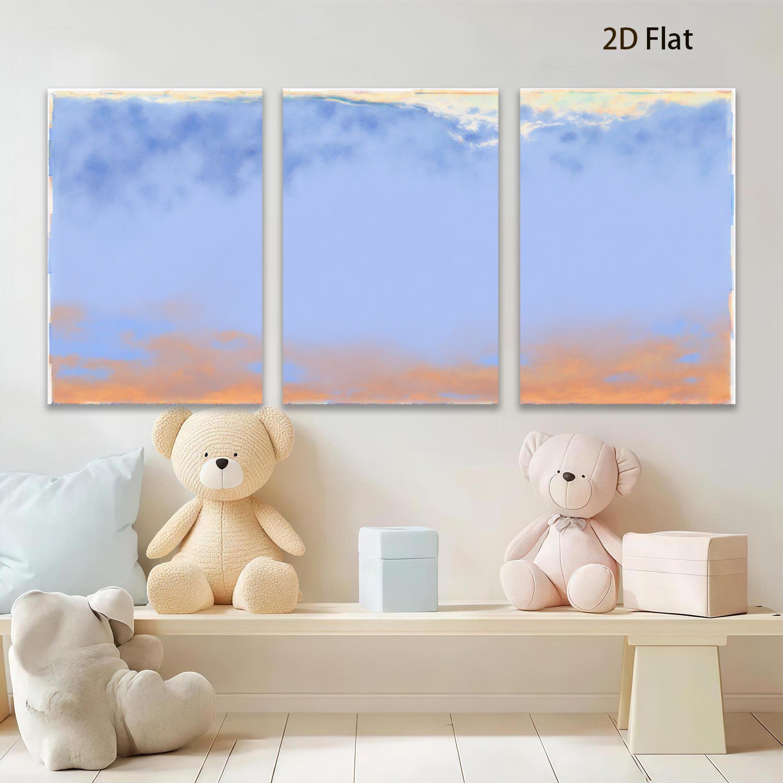 2D flat 1pc serene blue orange gradient sky coastal wall art bedroom living room decor farmhouse style gallery wrapped canvas print modern minimalist