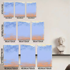 2D flat 1pc serene blue orange gradient sky coastal wall art bedroom living room decor farmhouse style gallery wrapped canvas print modern minimalist