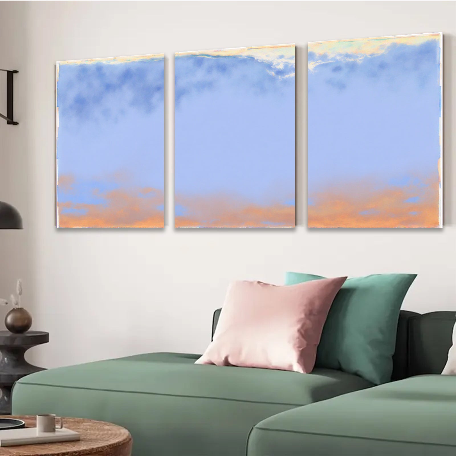 2D flat 1pc serene blue orange gradient sky coastal wall art bedroom living room decor farmhouse style gallery wrapped canvas print modern minimalist