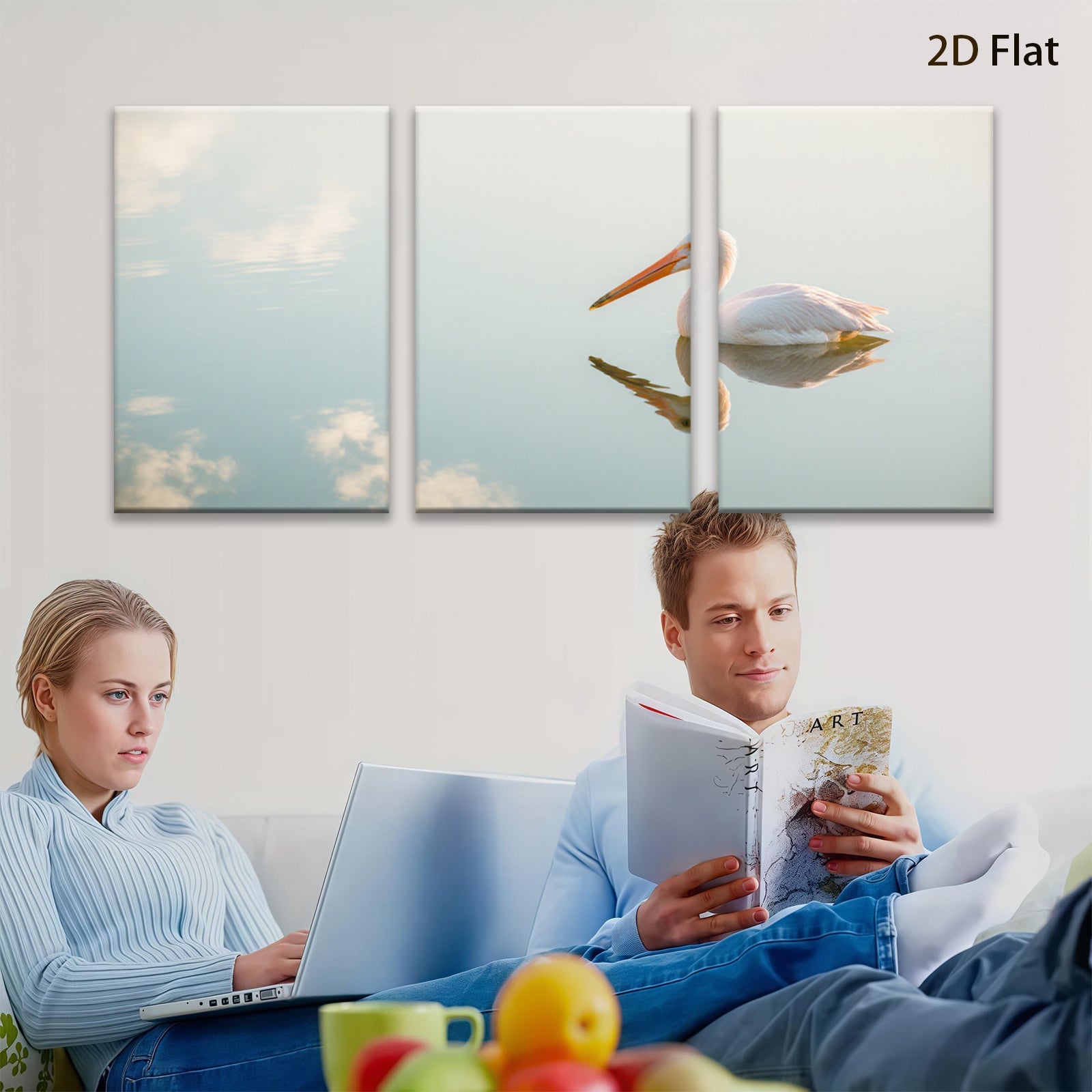 2D flat 1pc serene coastal bird wildlife reflection wall art canvas prints for living room bedroom home decor farmhouse style modern minimalist gallery wrapped