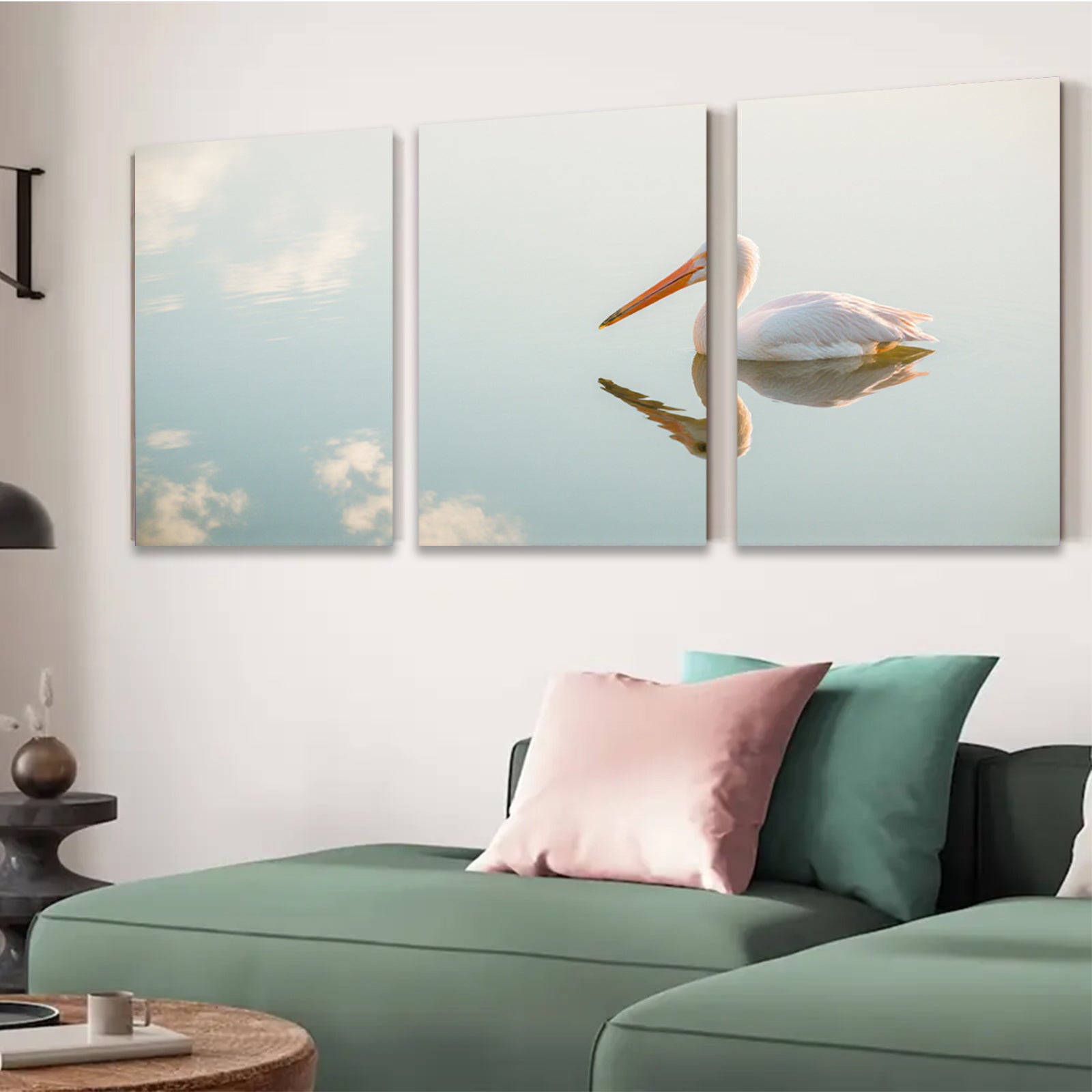 2D flat 1pc serene coastal bird wildlife reflection wall art canvas prints for living room bedroom home decor farmhouse style modern minimalist gallery wrapped