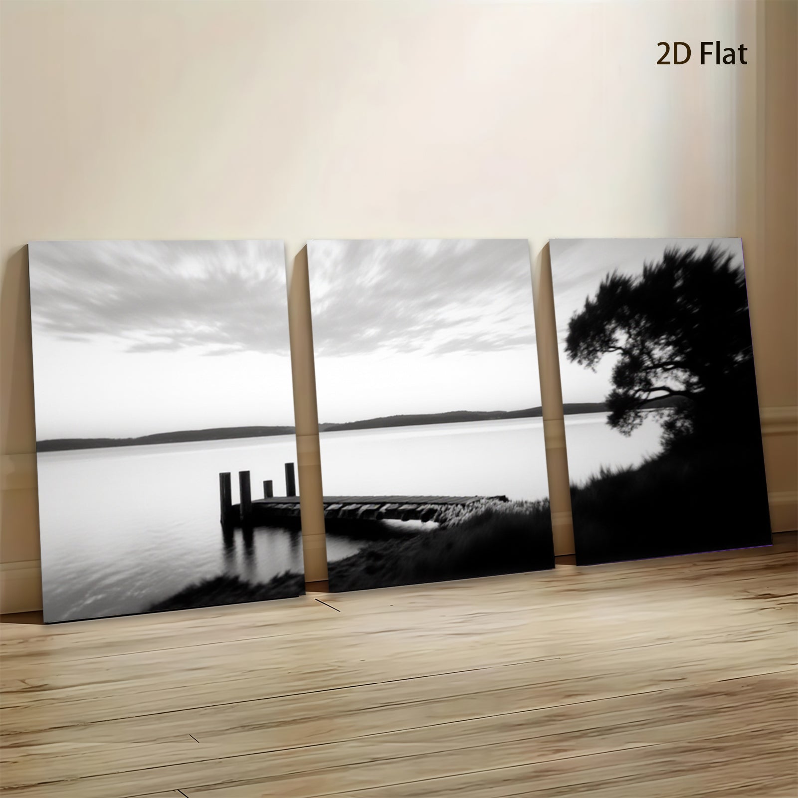 2D flat 1pc serene dock lakeside view coastal wall art canvas prints for living room bedroom bathroom home decor farmhouse style modern minimalist gallery wrapped