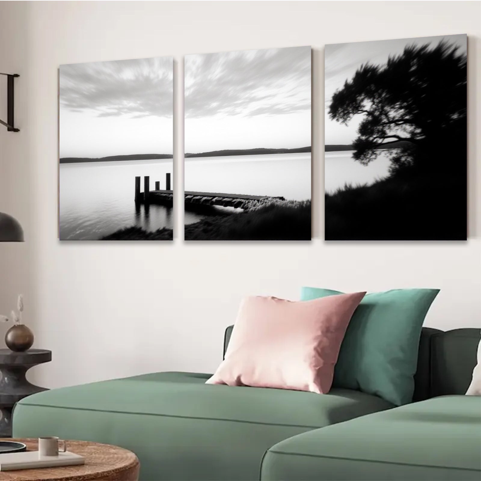 2D flat 1pc serene dock lakeside view coastal wall art canvas prints for living room bedroom bathroom home decor farmhouse style modern minimalist gallery wrapped