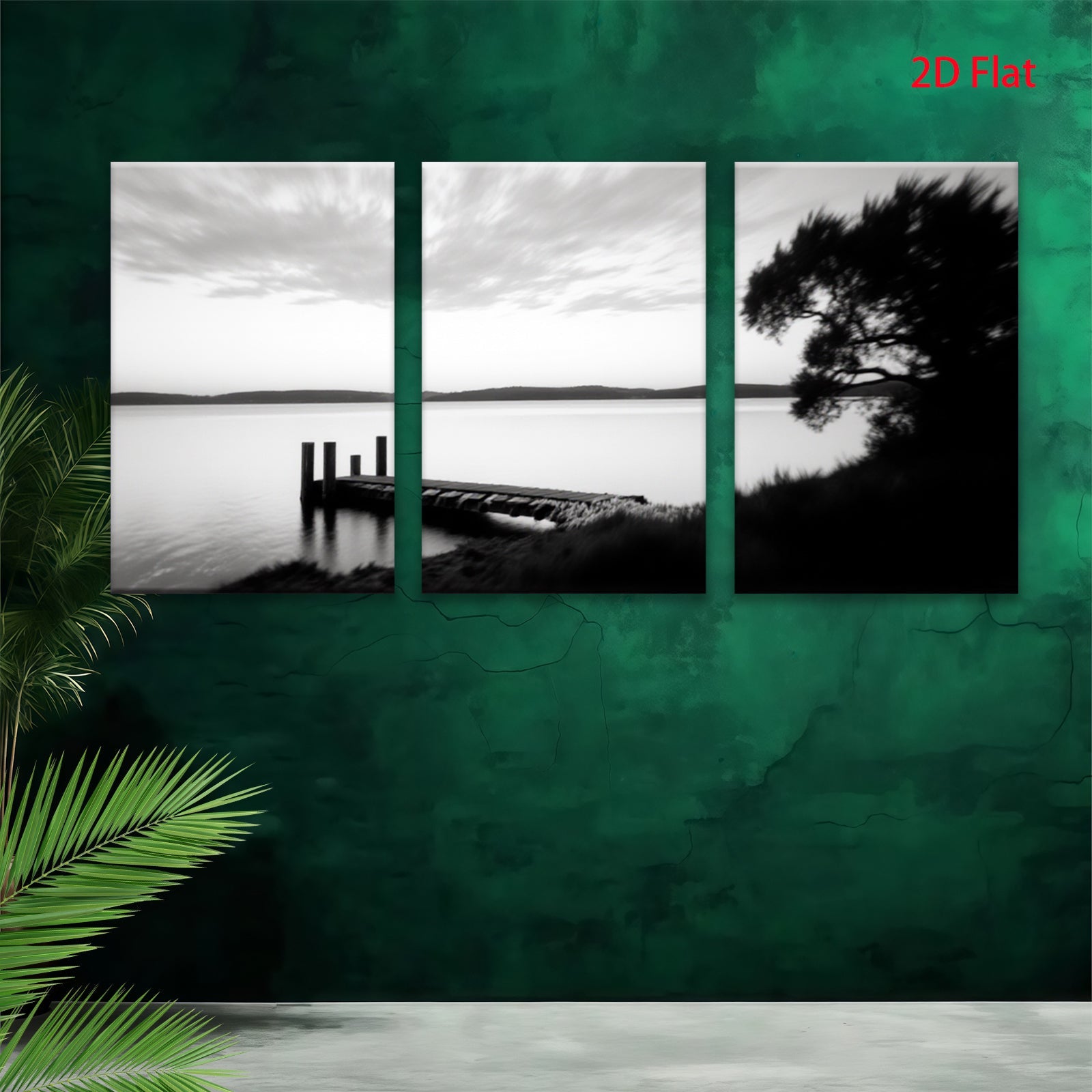 2D flat 1pc serene dock lakeside view coastal wall art canvas prints for living room bedroom bathroom home decor farmhouse style modern minimalist gallery wrapped