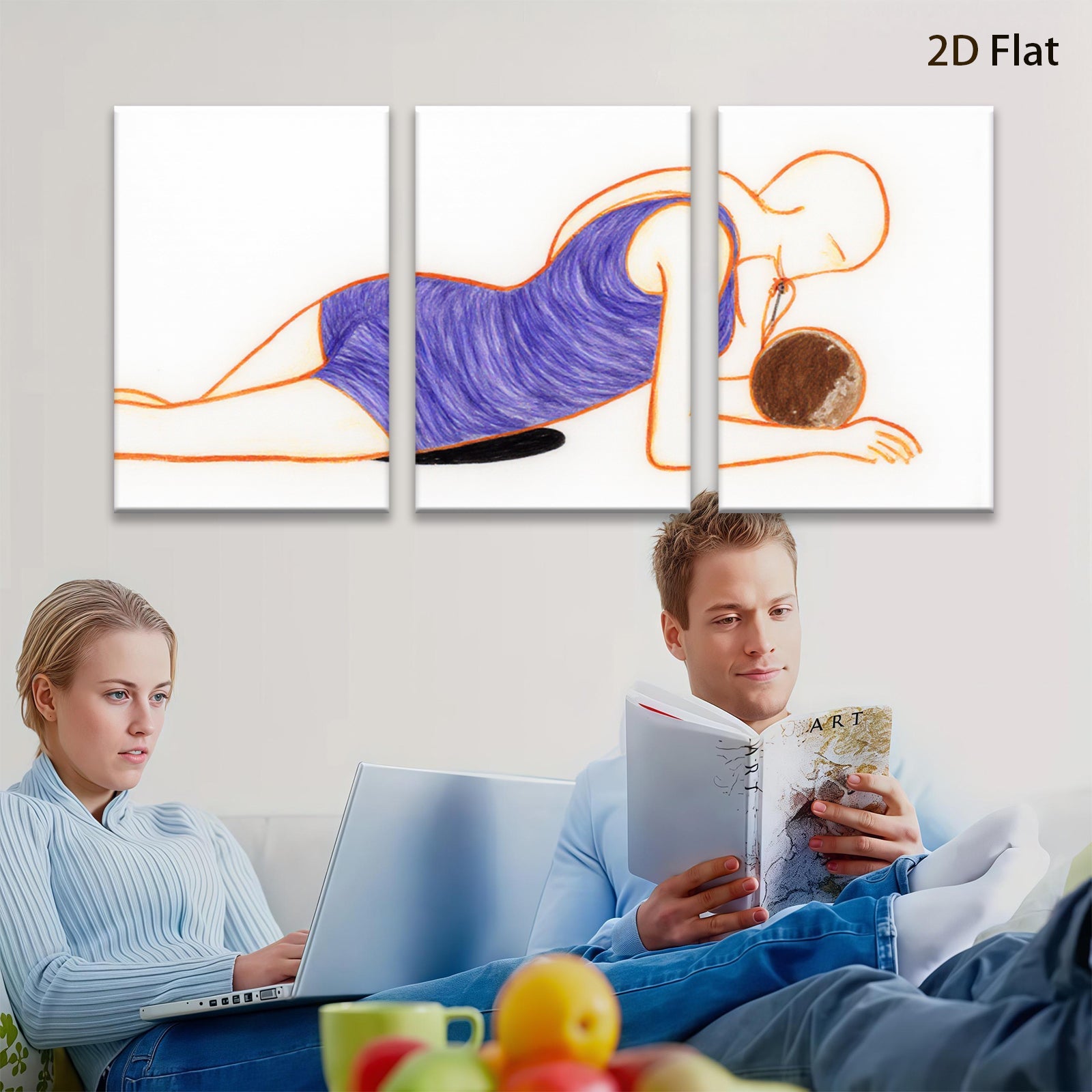 2D flat 1pc serene figure with fruit modern wall art for living room bedroom gallery wrapped canvas print farmhouse decor botanical style