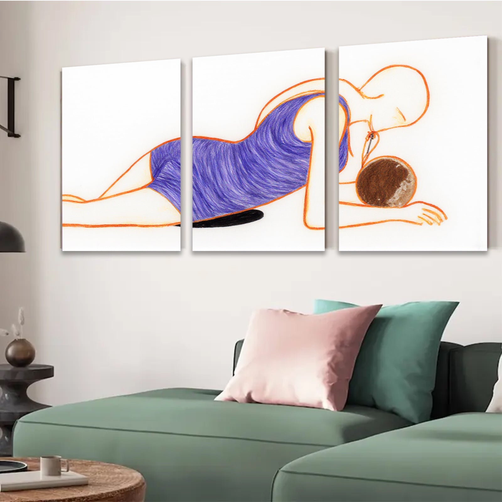 2D flat 1pc serene figure with fruit modern wall art for living room bedroom gallery wrapped canvas print farmhouse decor botanical style
