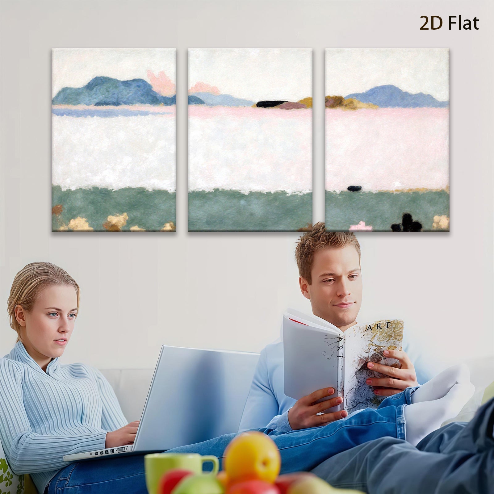 2D flat 1pc serene landscape painting distant hills meadow view farmhouse wall decor living room bedroom office modern art gallery wrapped canvas prints botanical floral cozy farmhouse style