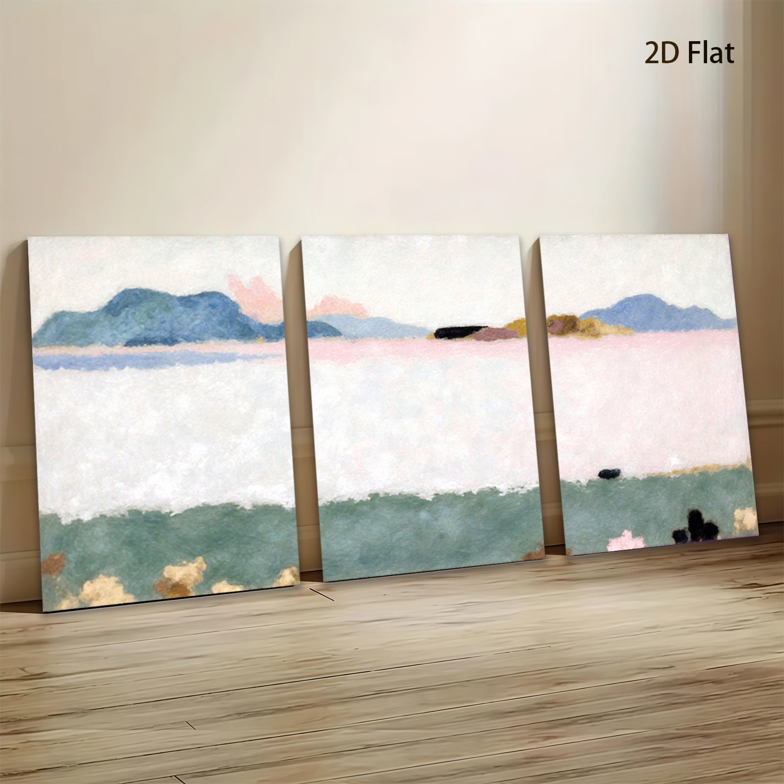 2D flat 1pc serene landscape painting distant hills meadow view farmhouse wall decor living room bedroom office modern art gallery wrapped canvas prints botanical floral cozy farmhouse style