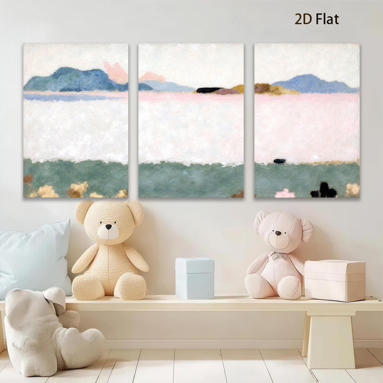 2D flat 1pc serene landscape painting distant hills meadow view farmhouse wall decor living room bedroom office modern art gallery wrapped canvas prints botanical floral cozy farmhouse style
