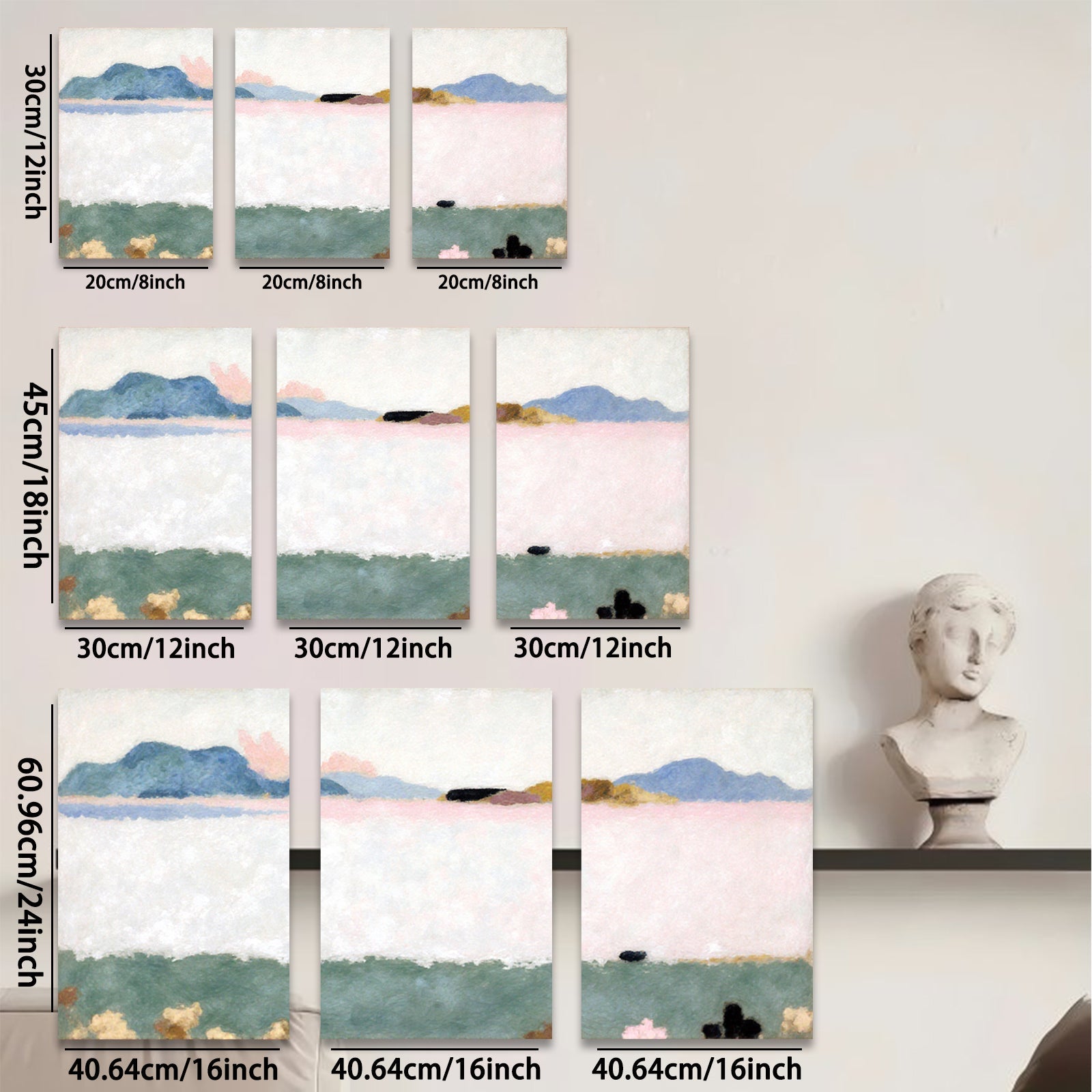 2D flat 1pc serene landscape painting distant hills meadow view farmhouse wall decor living room bedroom office modern art gallery wrapped canvas prints botanical floral cozy farmhouse style