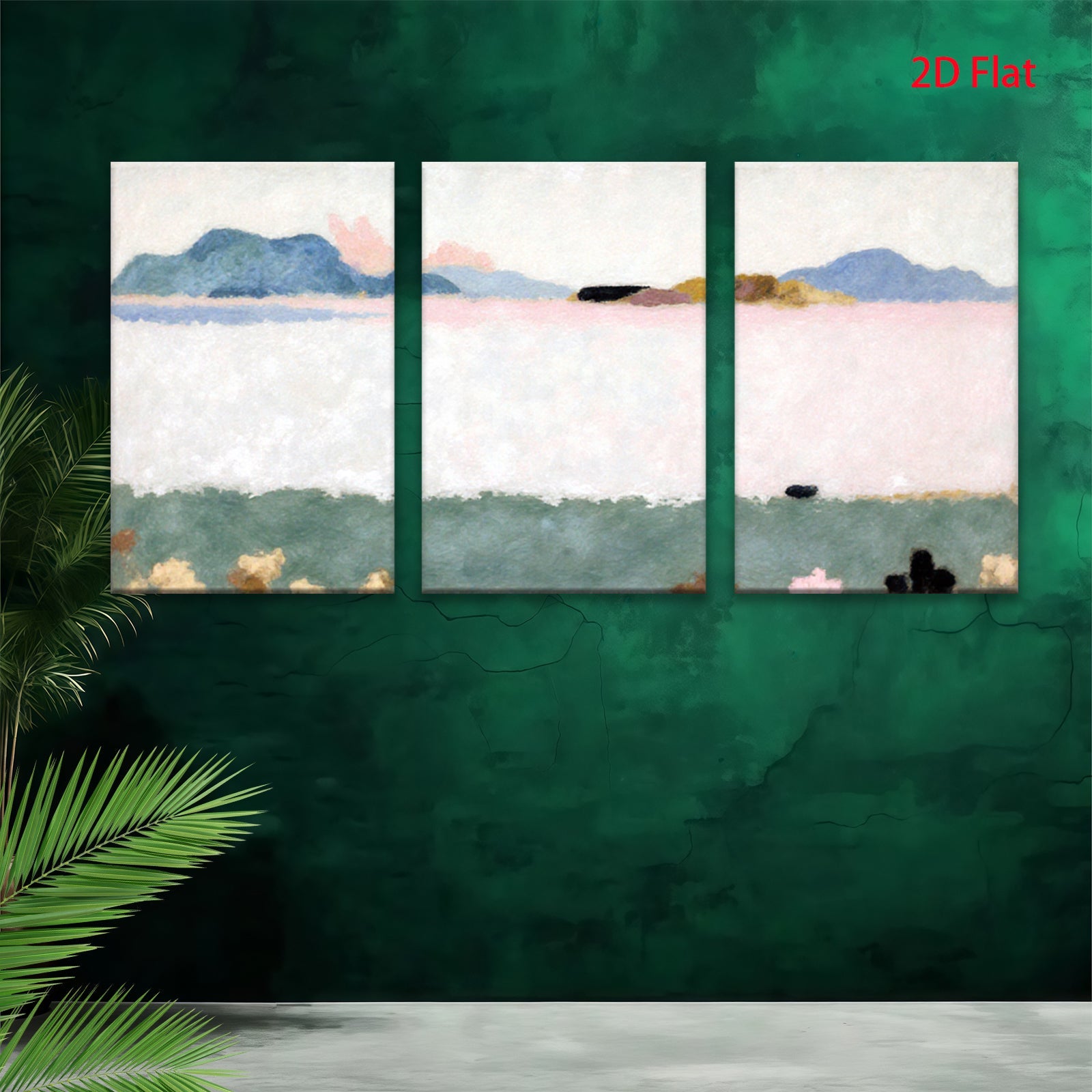 2D flat 1pc serene landscape painting distant hills meadow view farmhouse wall decor living room bedroom office modern art gallery wrapped canvas prints botanical floral cozy farmhouse style