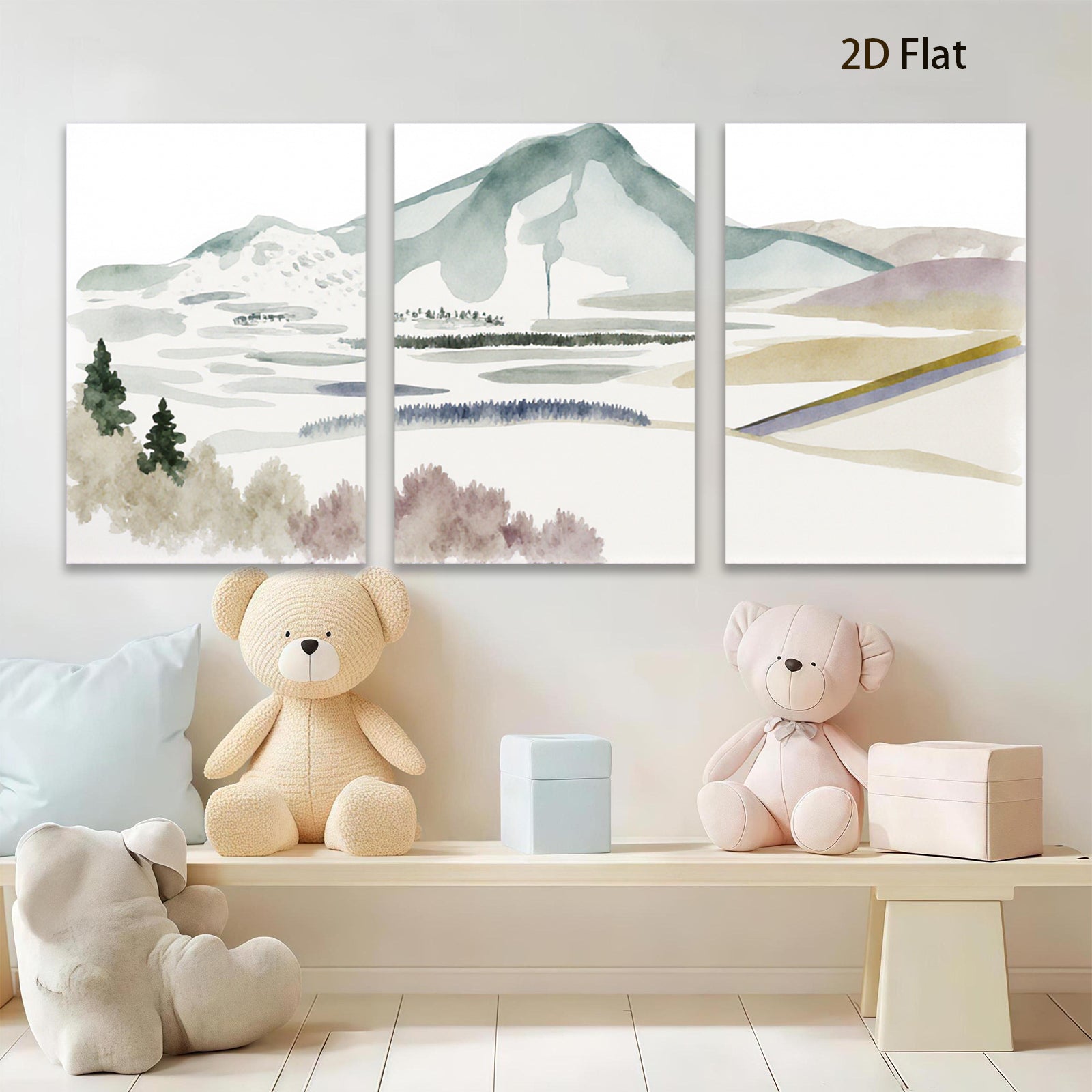 2D flat 1pc serene mountain landscape wall art for living room bedroom home office decor farmhouse style gallery wrapped canvas prints modern minimalist botanical artwork