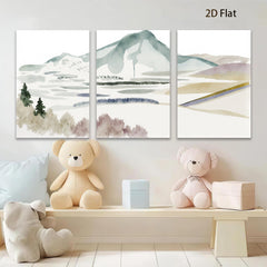 2D flat 1pc serene mountain landscape wall art for living room bedroom home office decor farmhouse style gallery wrapped canvas prints modern minimalist botanical artwork
