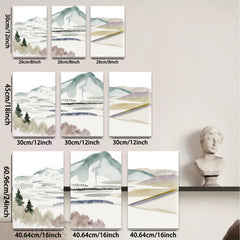 2D flat 1pc serene mountain landscape wall art for living room bedroom home office decor farmhouse style gallery wrapped canvas prints modern minimalist botanical artwork