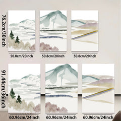 2D flat 1pc serene mountain landscape wall art for living room bedroom home office decor farmhouse style gallery wrapped canvas prints modern minimalist botanical artwork