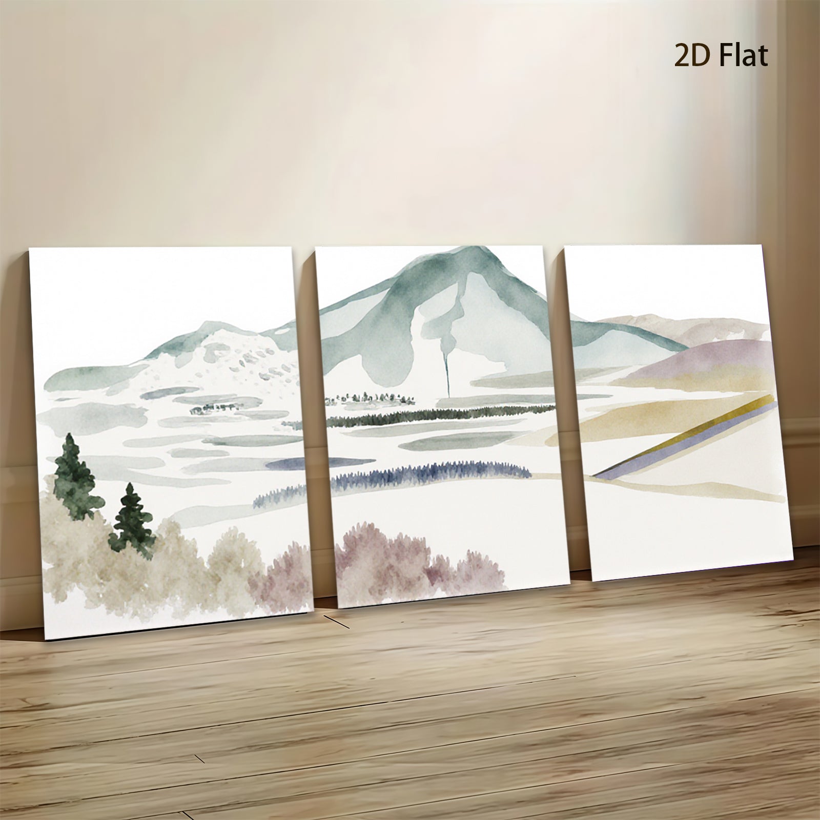 2D flat 1pc serene mountain landscape wall art for living room bedroom home office decor farmhouse style gallery wrapped canvas prints modern minimalist botanical artwork