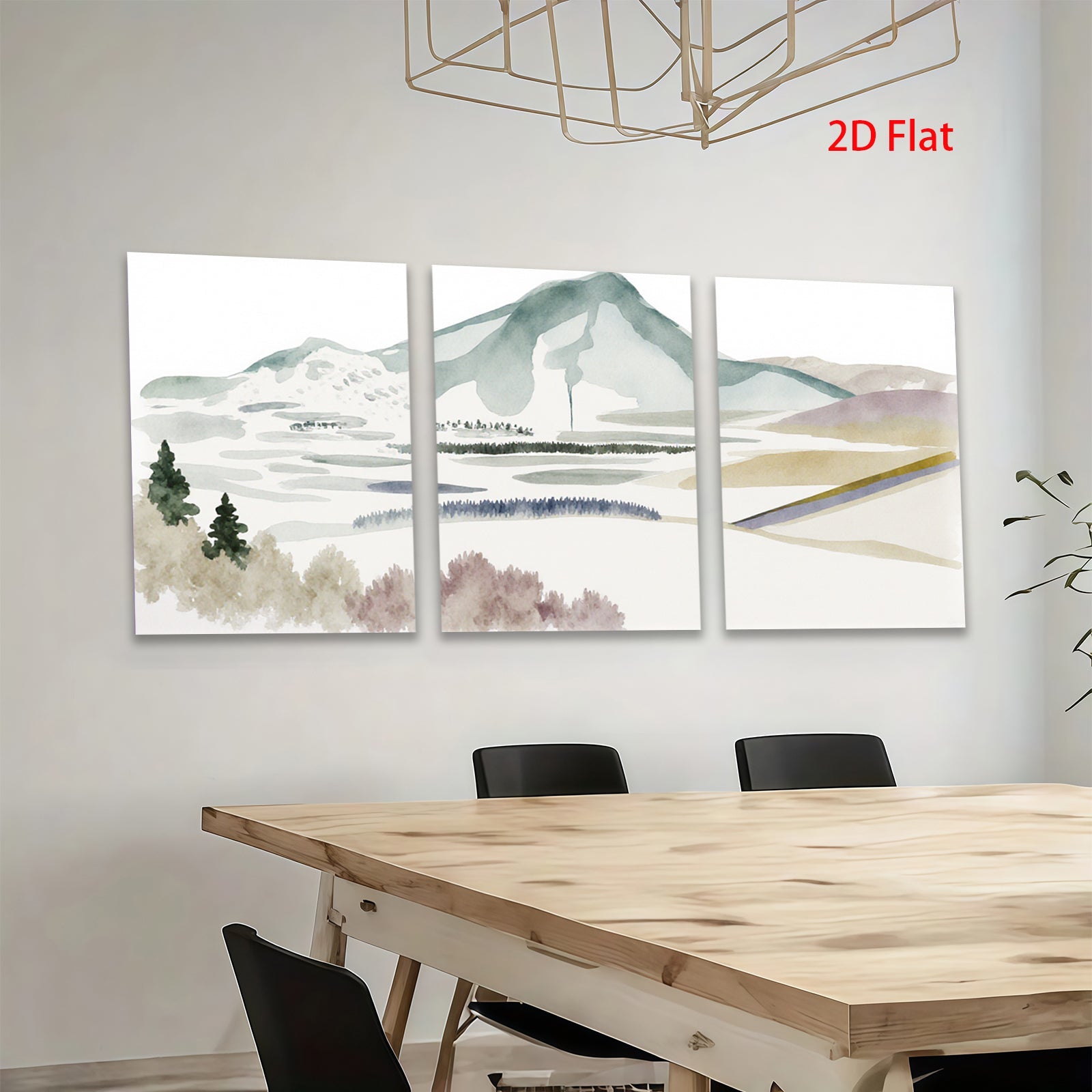 2D flat 1pc serene mountain landscape wall art for living room bedroom home office decor farmhouse style gallery wrapped canvas prints modern minimalist botanical artwork