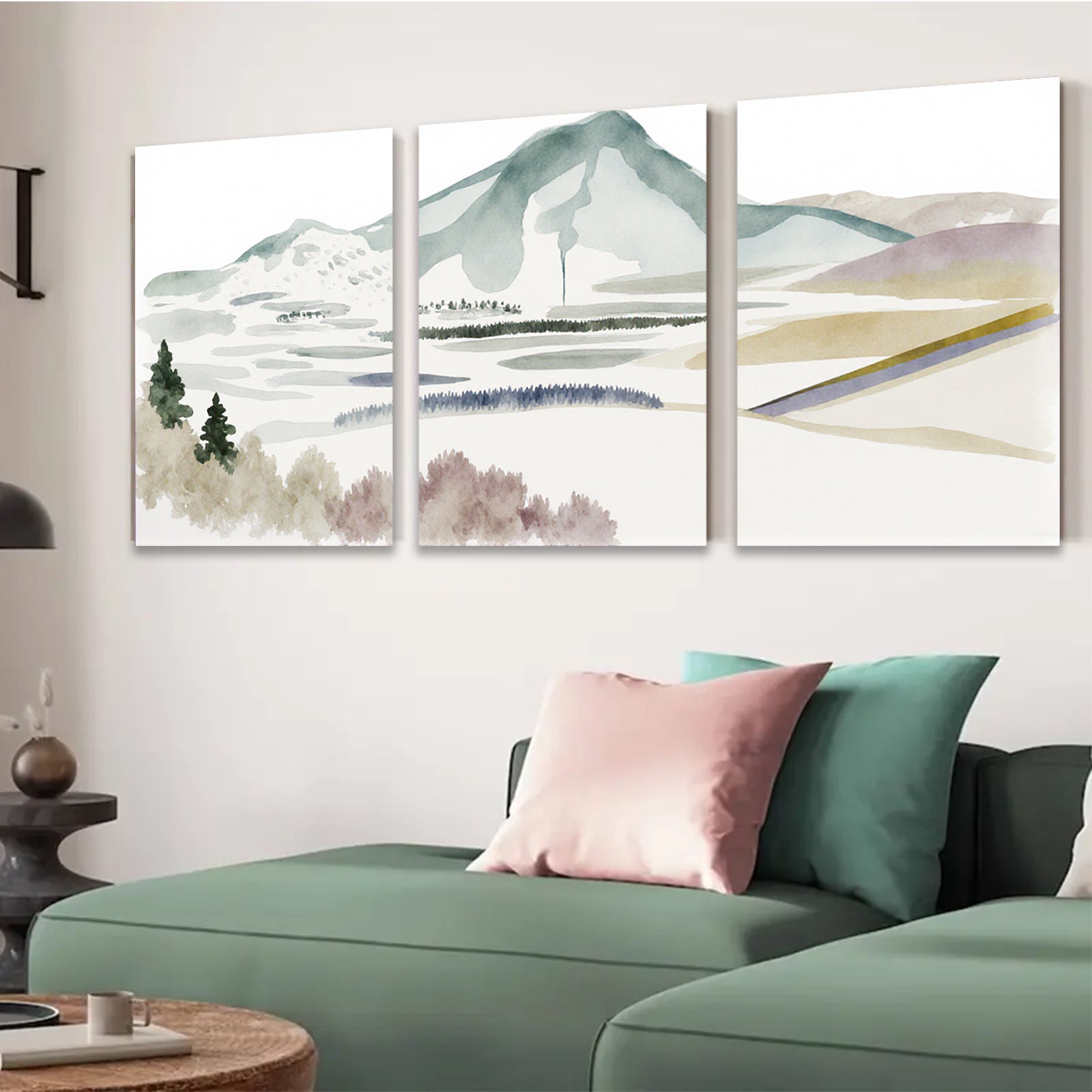2D flat 1pc serene mountain landscape wall art for living room bedroom home office decor farmhouse style gallery wrapped canvas prints modern minimalist botanical artwork