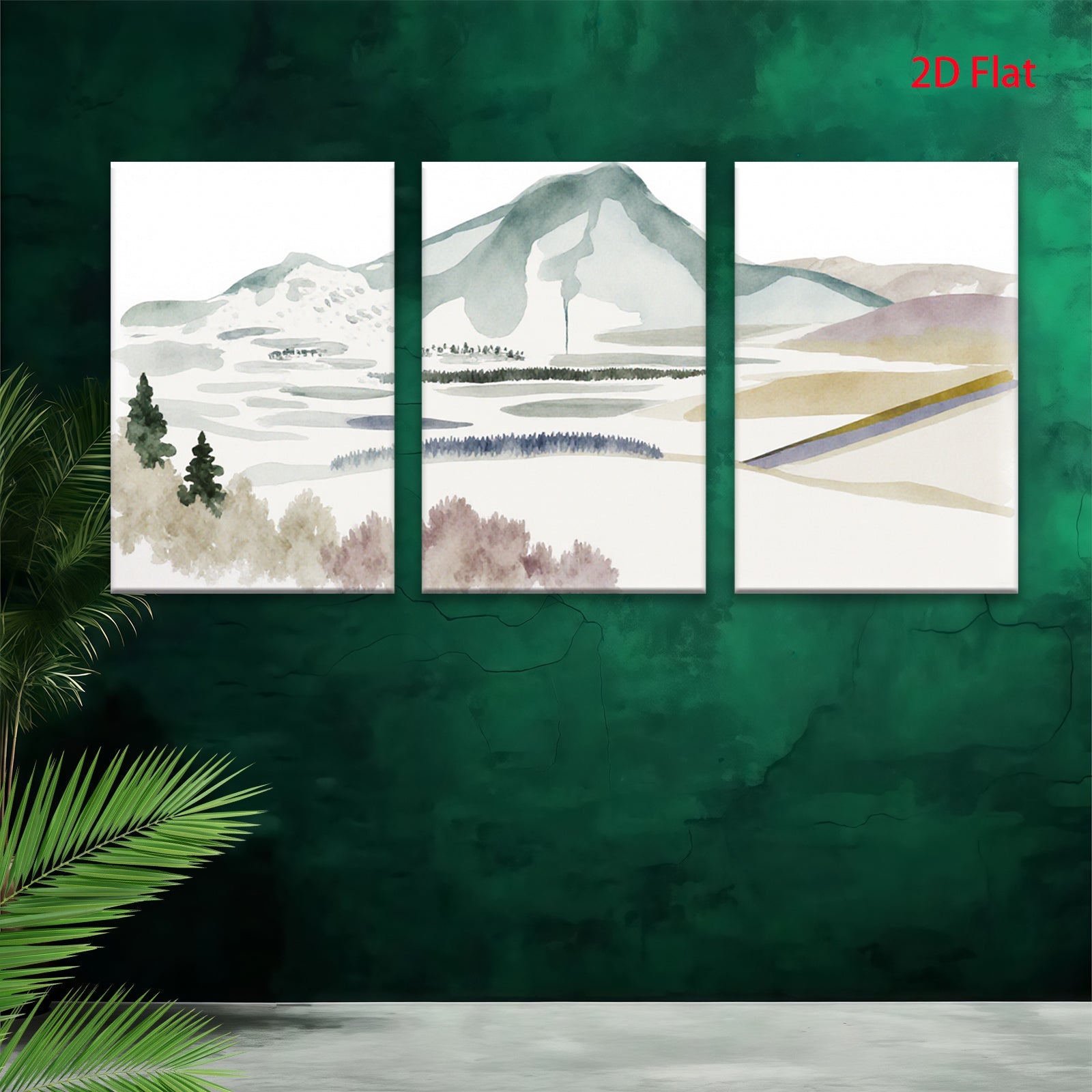 2D flat 1pc serene mountain landscape wall art for living room bedroom home office decor farmhouse style gallery wrapped canvas prints modern minimalist botanical artwork