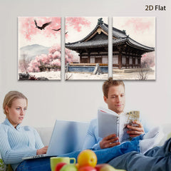2D flat 1pc serene temple blossom landscape wall art for living room bedroom home decor farmhouse style gallery wrapped canvas prints