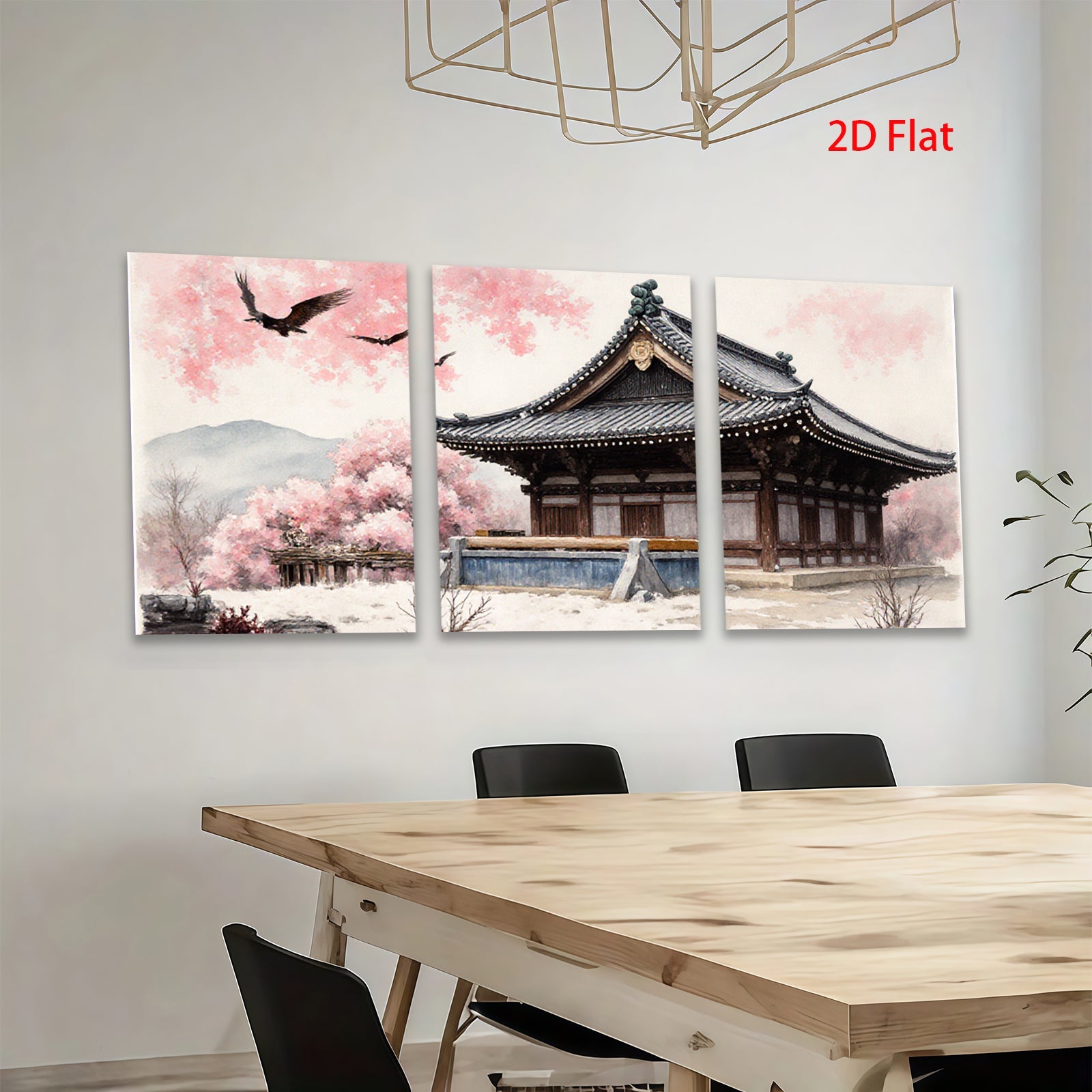 2D flat 1pc serene temple blossom landscape wall art for living room bedroom home decor farmhouse style gallery wrapped canvas prints