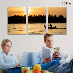 2D flat 1pc serene tropical sunset fisherman boating tranquil wall art bedroom living room modern farmhouse gallery wrapped canvas prints