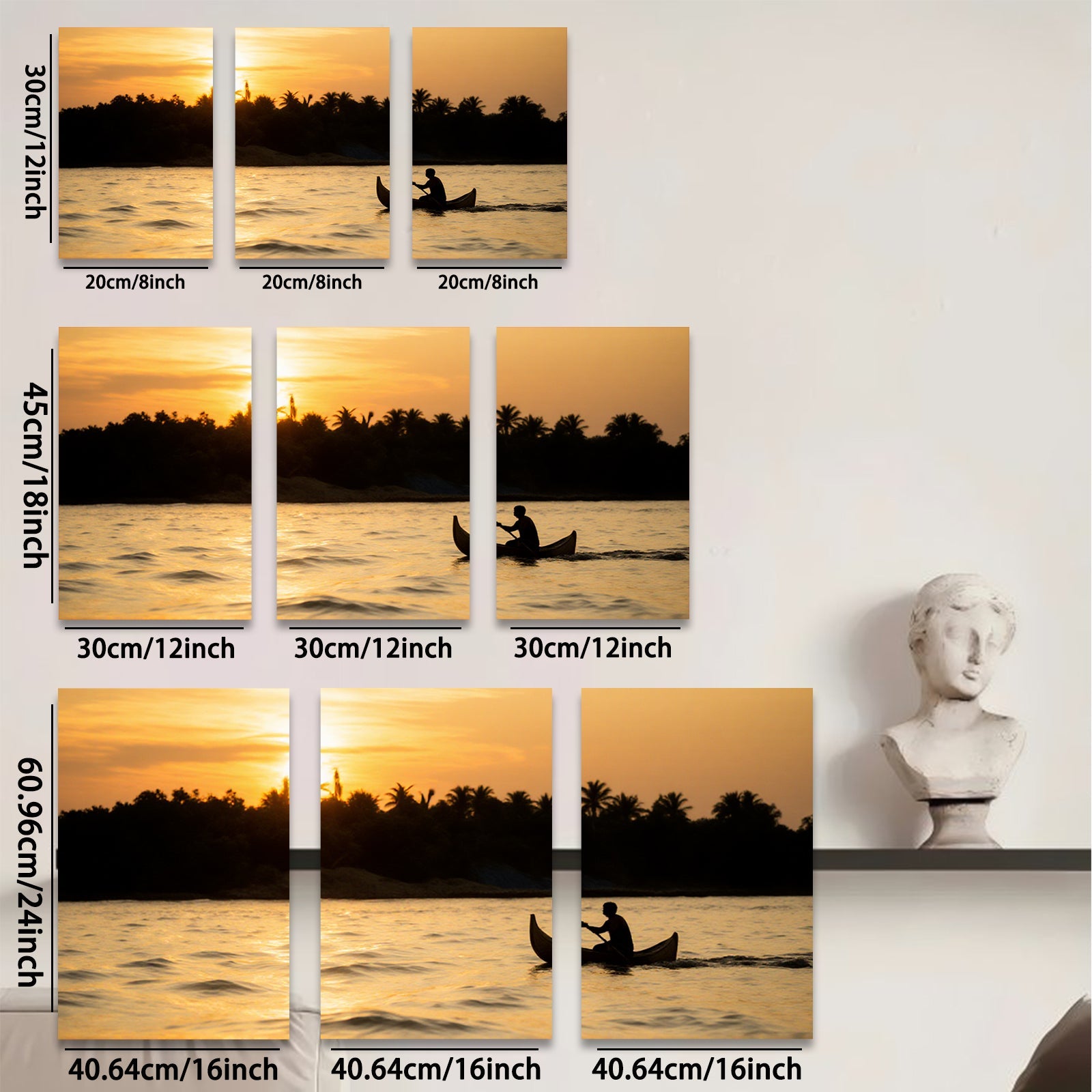 2D flat 1pc serene tropical sunset fisherman boating tranquil wall art bedroom living room modern farmhouse gallery wrapped canvas prints