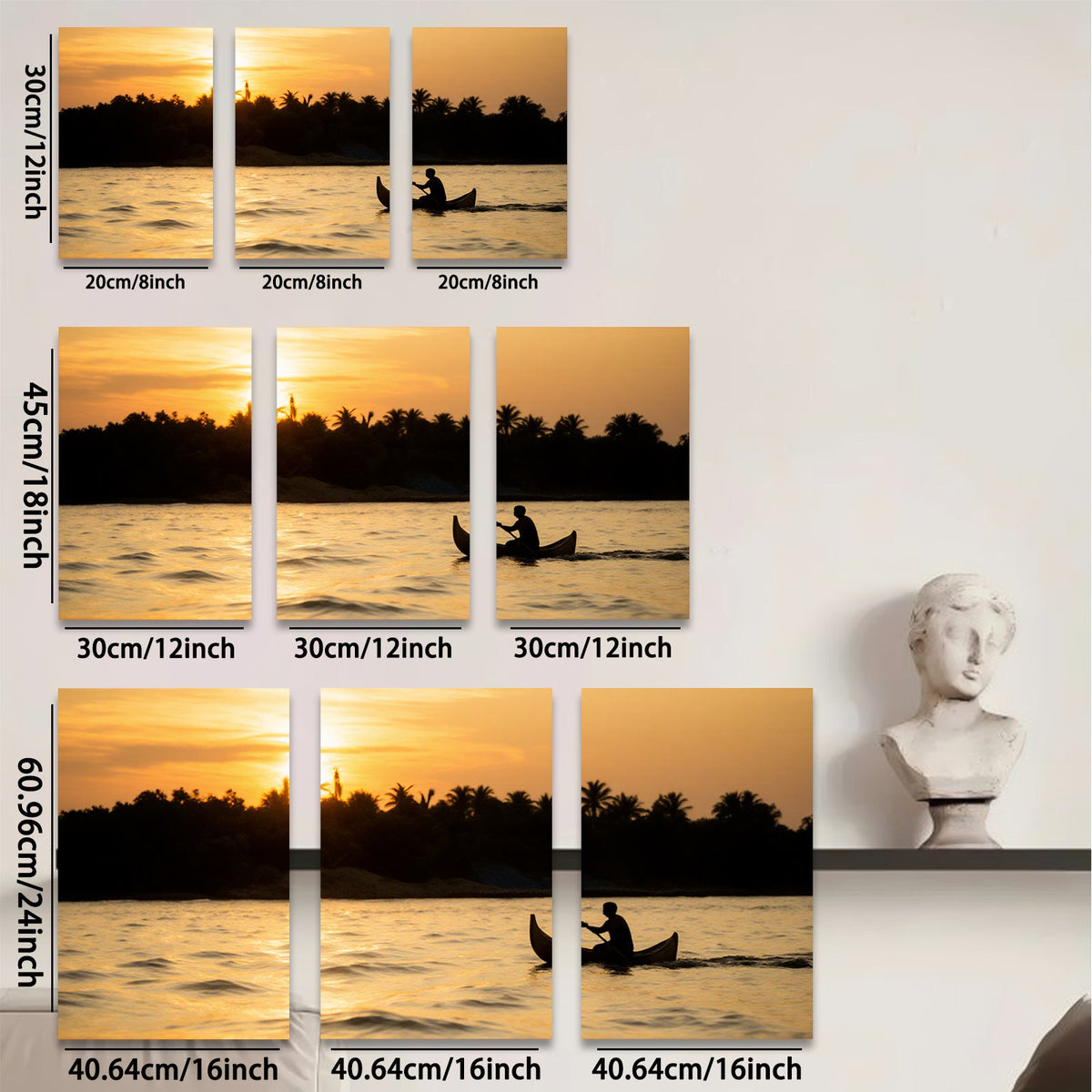 2D flat 1pc serene tropical sunset fisherman boating tranquil wall art bedroom living room modern farmhouse gallery wrapped canvas prints