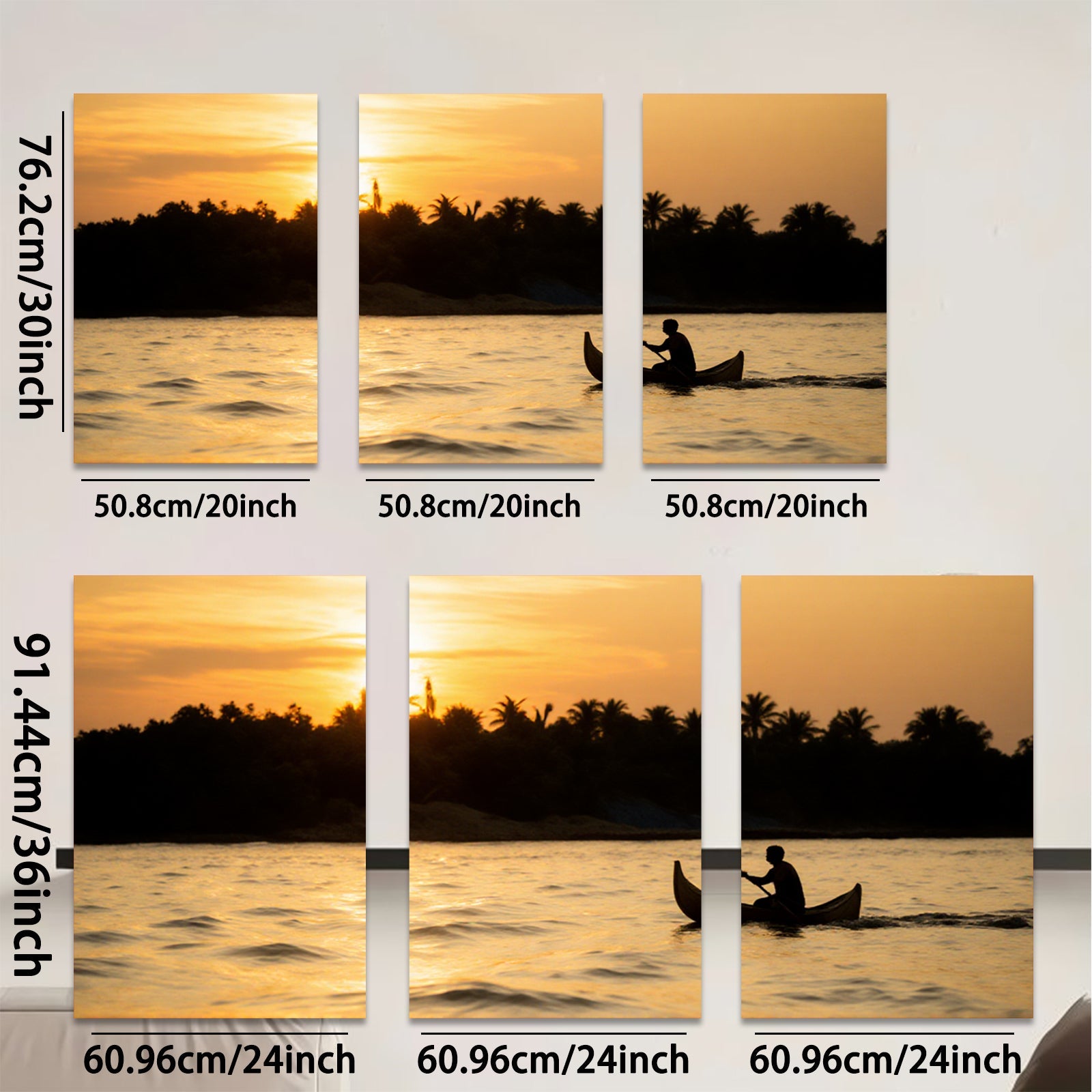 2D flat 1pc serene tropical sunset fisherman boating tranquil wall art bedroom living room modern farmhouse gallery wrapped canvas prints