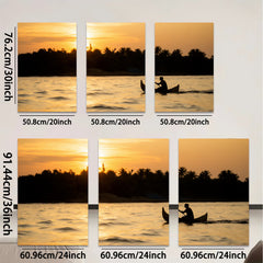 2D flat 1pc serene tropical sunset fisherman boating tranquil wall art bedroom living room modern farmhouse gallery wrapped canvas prints
