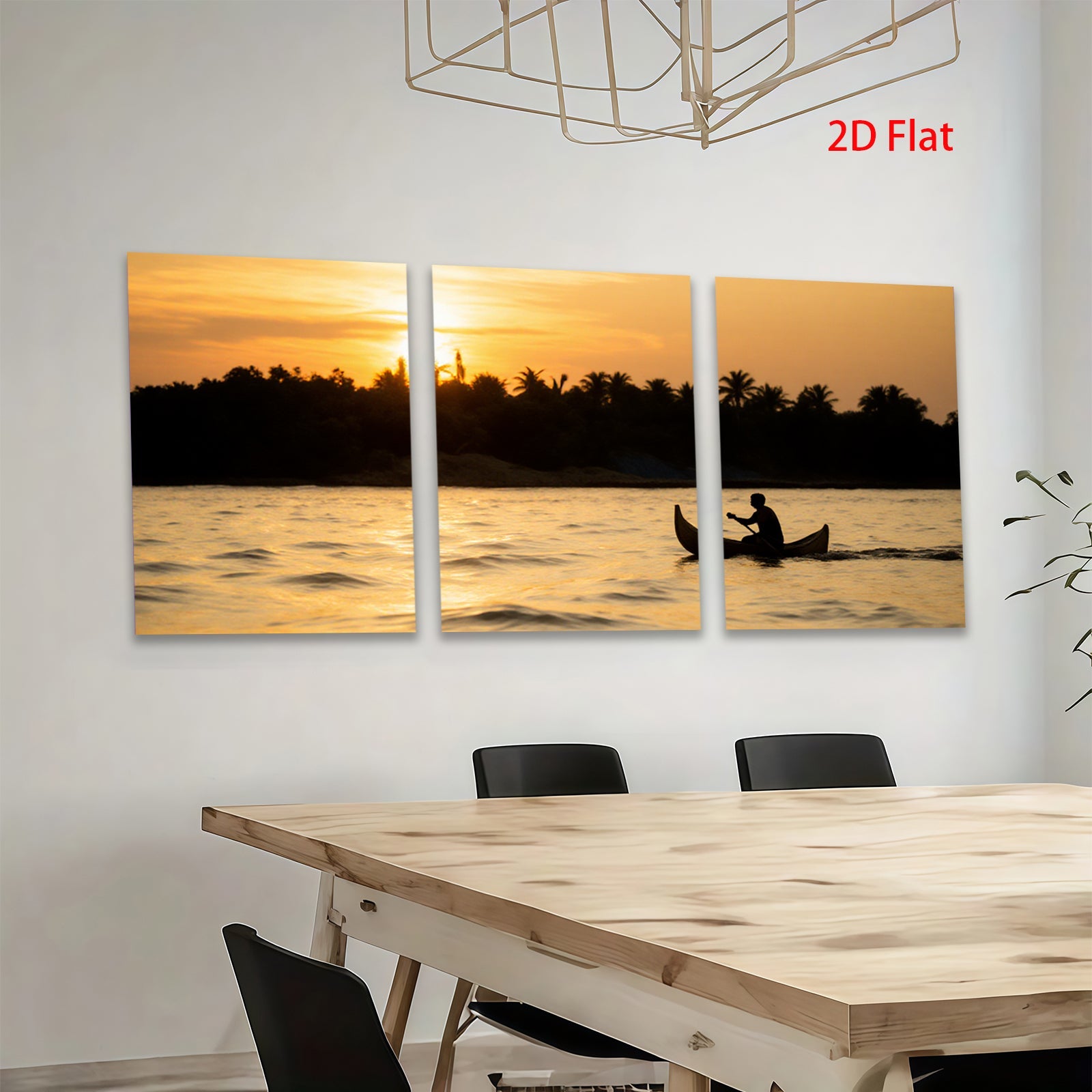 2D flat 1pc serene tropical sunset fisherman boating tranquil wall art bedroom living room modern farmhouse gallery wrapped canvas prints