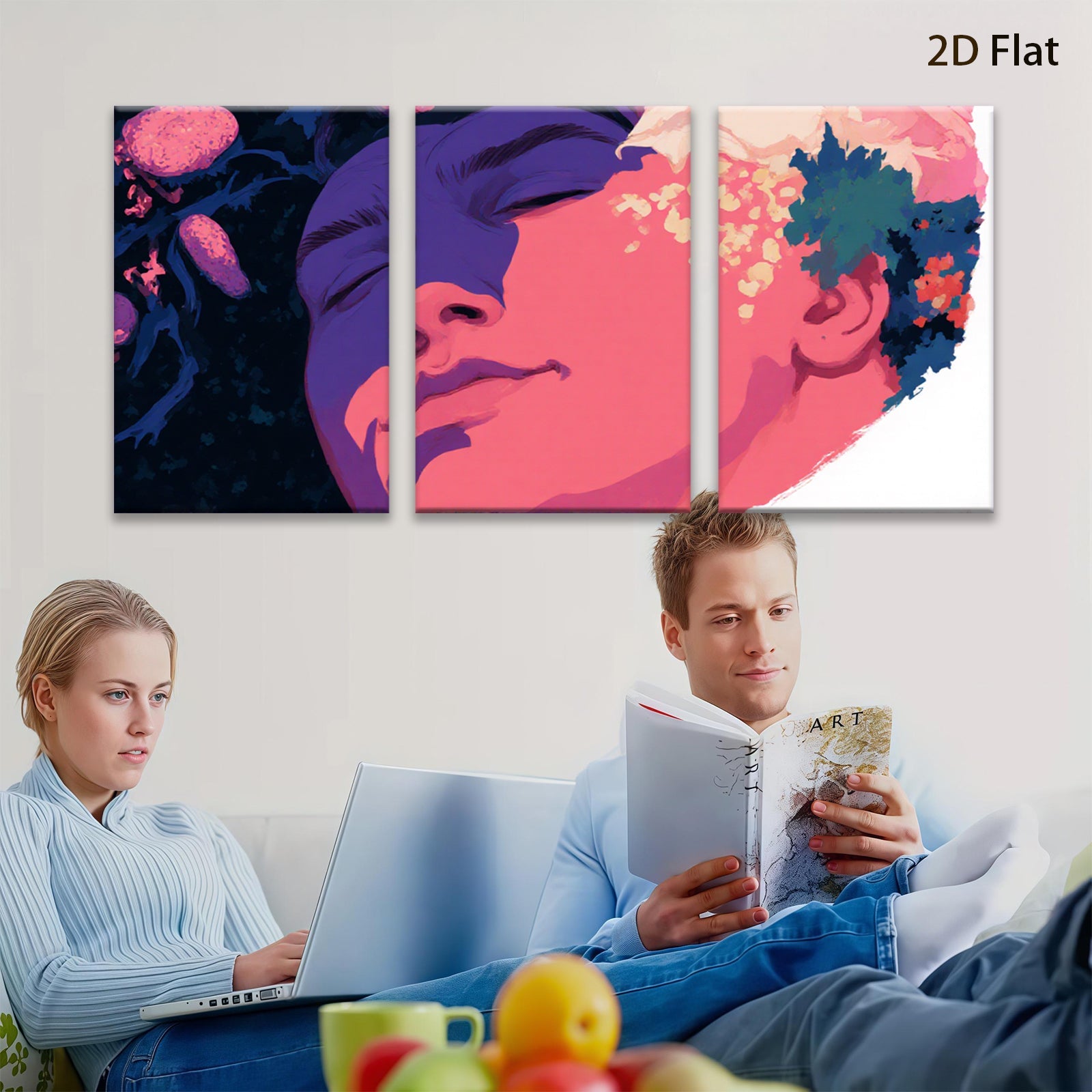 2D flat 1pc serene woman portrait floral accent modern wall art bedroom living room gallery wrapped canvas farmhouse style
