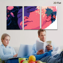2D flat 1pc serene woman portrait floral accent modern wall art bedroom living room gallery wrapped canvas farmhouse style