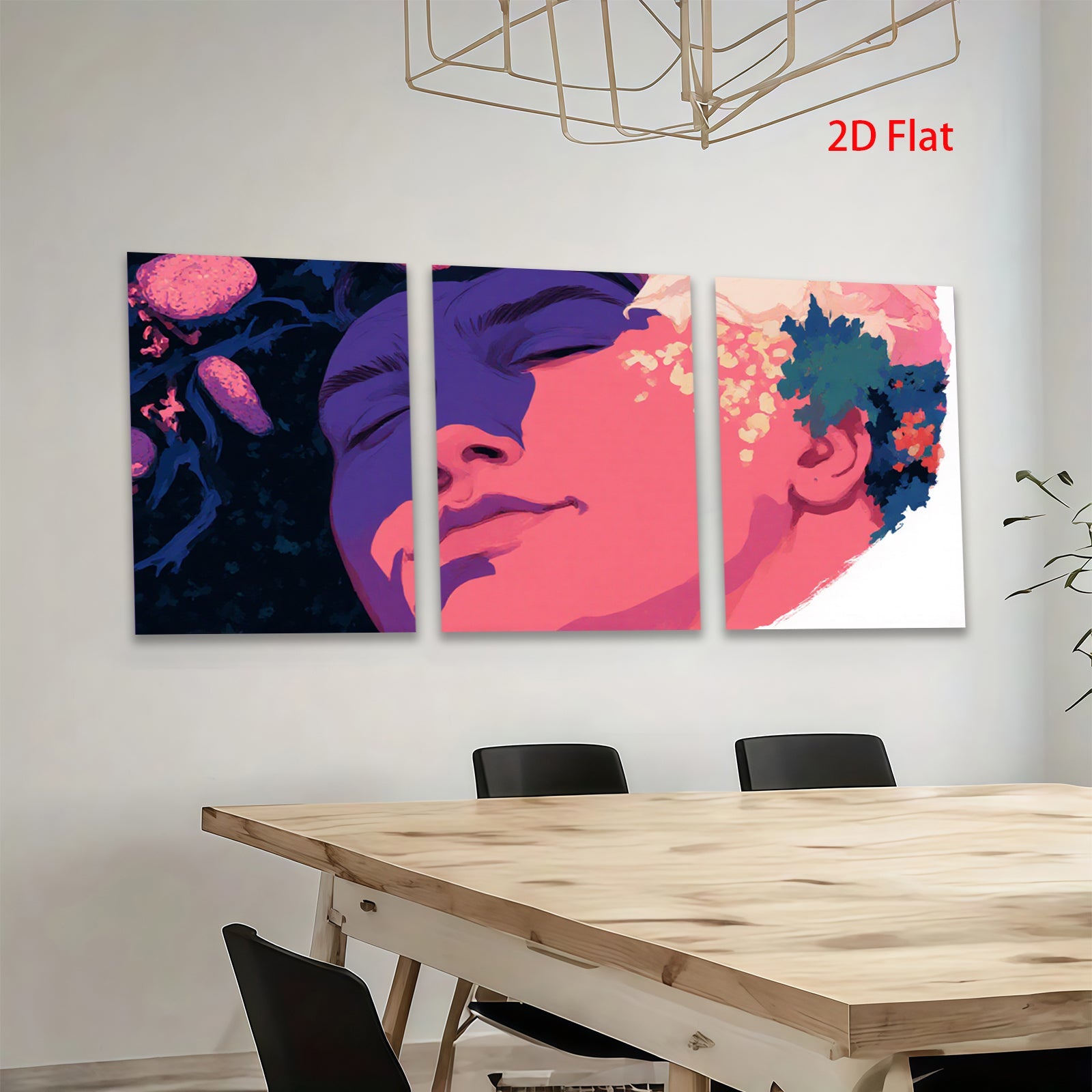 2D flat 1pc serene woman portrait floral accent modern wall art bedroom living room gallery wrapped canvas farmhouse style
