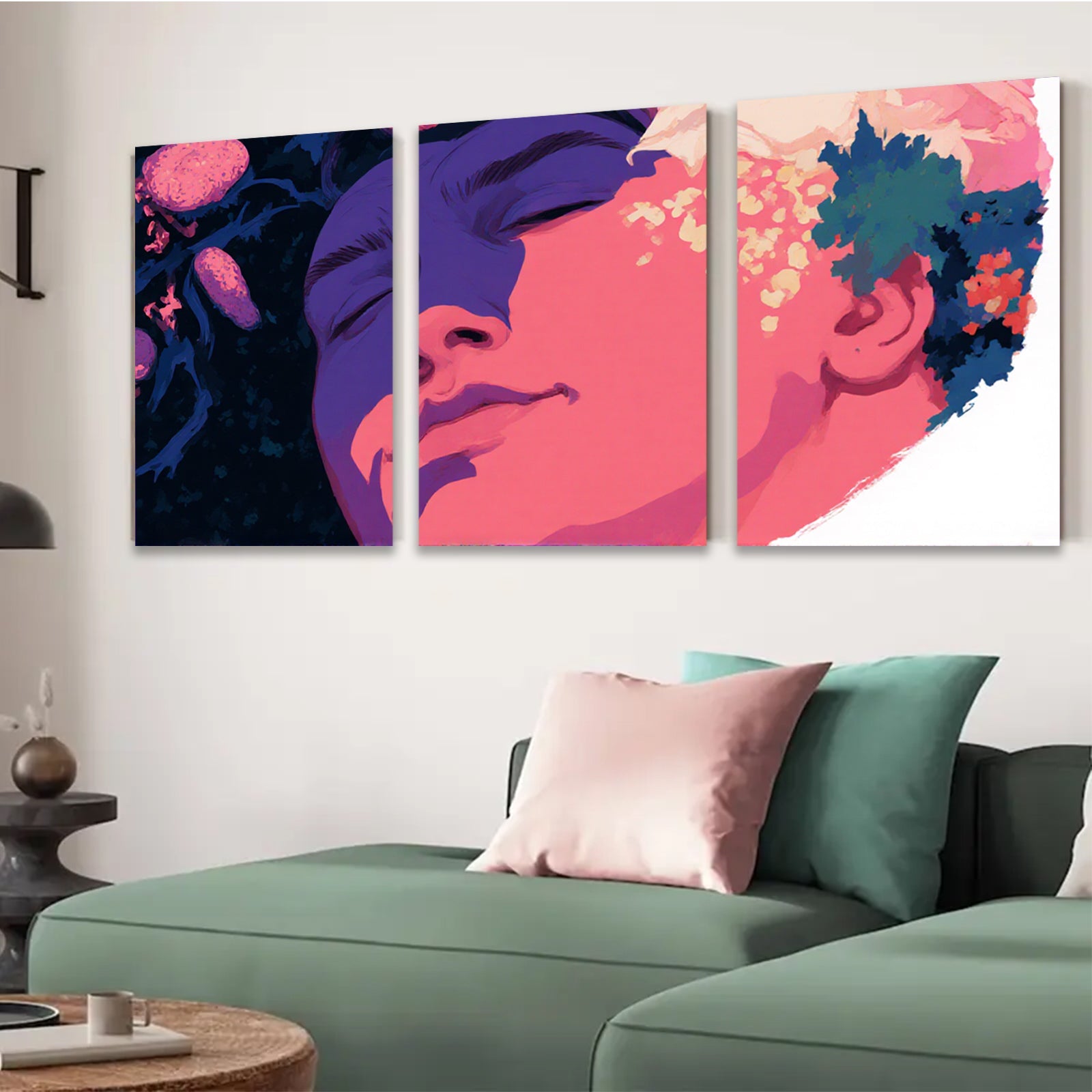 2D flat 1pc serene woman portrait floral accent modern wall art bedroom living room gallery wrapped canvas farmhouse style