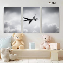 2D flat 1pc soaring bird silhouette against cloudy sky modern farmhouse wall decor living room bedroom gallery wrapped canvas print minimalist art cozy home vibes