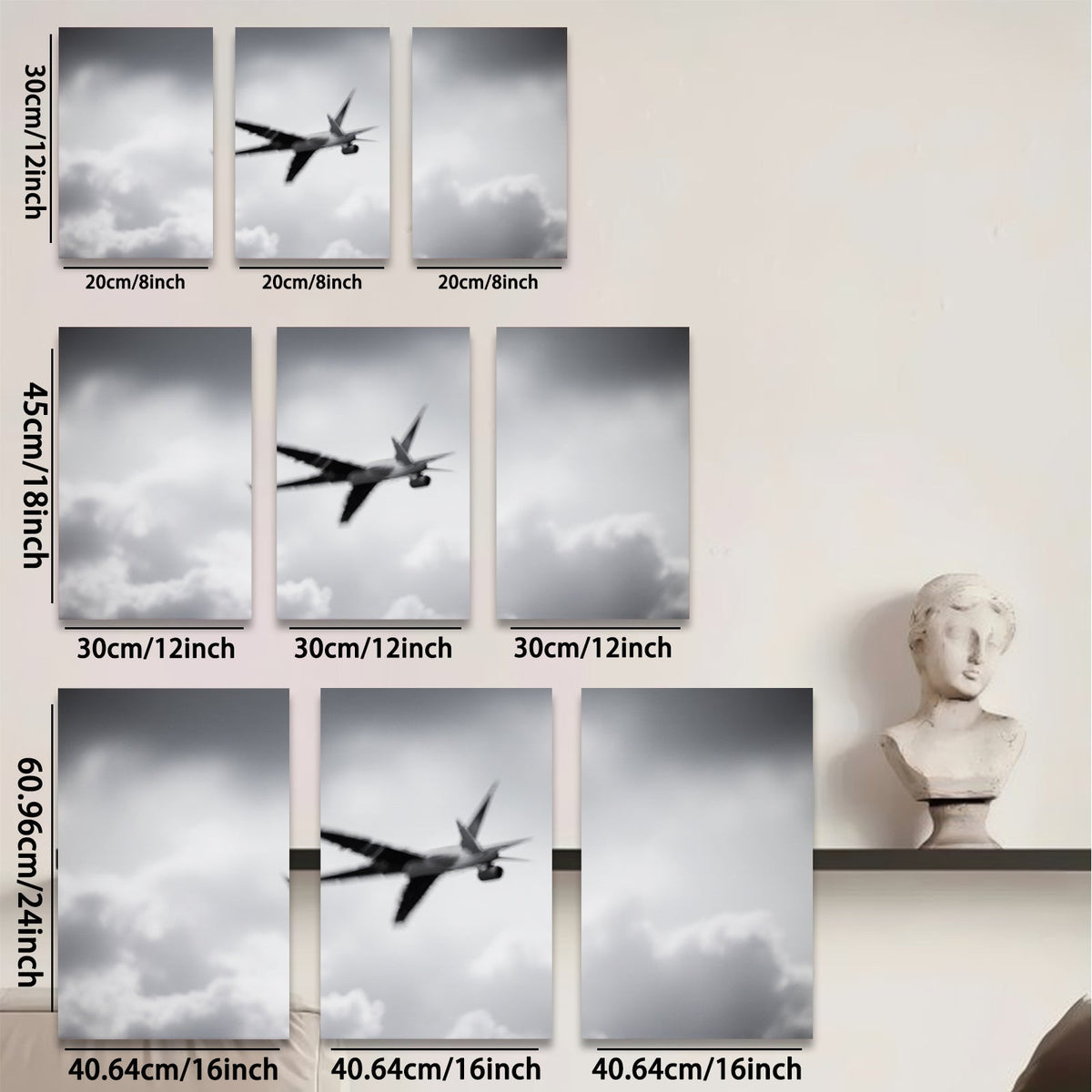 2D flat 1pc soaring bird silhouette against cloudy sky modern farmhouse wall decor living room bedroom gallery wrapped canvas print minimalist art cozy home vibes
