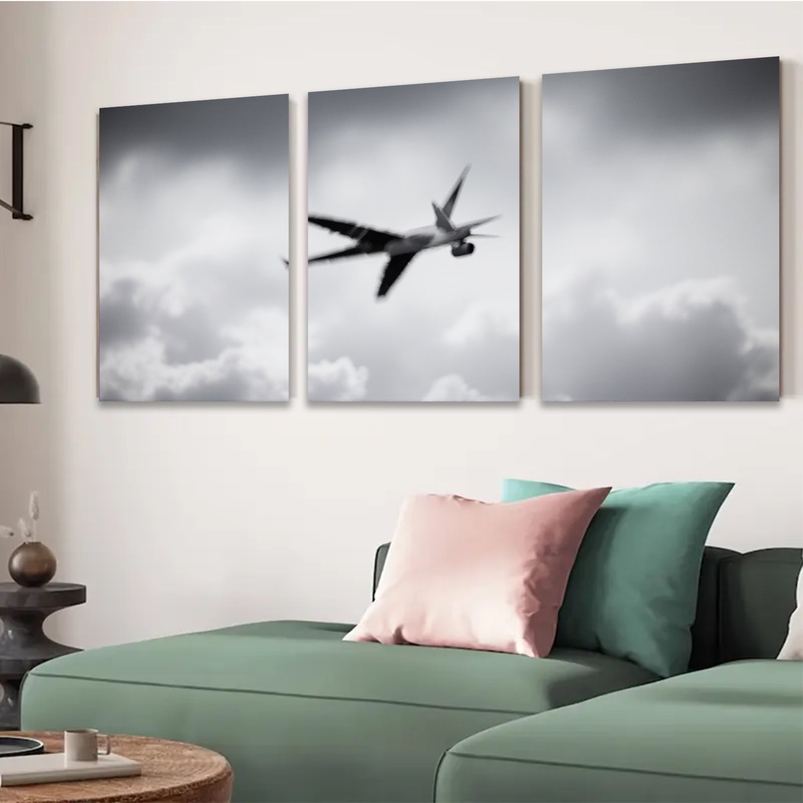 2D flat 1pc soaring bird silhouette against cloudy sky modern farmhouse wall decor living room bedroom gallery wrapped canvas print minimalist art cozy home vibes