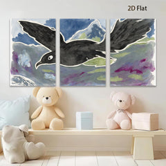 2D flat 1pc soaring black bird whimsical wall art modern farmhouse decor living room bedroom gallery wrapped canvas print statement piece